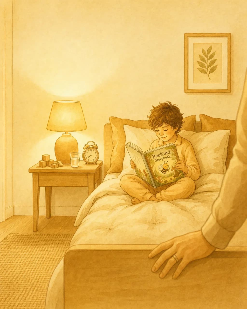 A child and parent settling into an easy, comforting reading ritual.